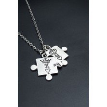 Had Safha Accessories Puzzle - Quenn - King - Sevgili Düz Zincir Kolye