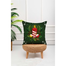 Menesa Home Yılbaşı Temalı Kırmızı Mum Desenli Dekoratif Dijital Baskılı Koltuk Kırlent Yastık Kılıfı
