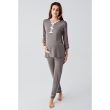 Artış Collection Uzun Kollu Desenli Esnek Viskoz Dokuma Hamile Sabahlık Pijama Takım 23108