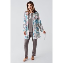 Artış Collection Uzun Kollu Desenli Esnek Viskoz Dokuma Hamile Sabahlık Pijama Takım 23108