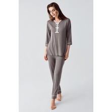 Artış Collection Uzun Kollu Desenli Esnek Viskoz Dokuma Hamile Sabahlık Pijama Takım 23108