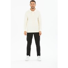 Shoppingdimoda Pamuk Karışımlı, Polo Yala, Düğmeli, Baklava Desenli Erkek Sweatshirt