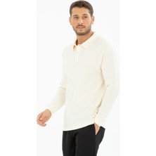 Shoppingdimoda Pamuk Karışımlı, Polo Yala, Düğmeli, Baklava Desenli Erkek Sweatshirt