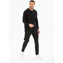 Shoppingdimoda Pamuk Karışımlı, Polo Yala, Düğmeli, Baklava Desenli Erkek Sweatshirt