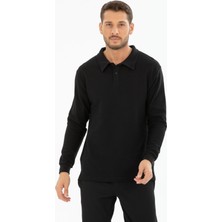 Shoppingdimoda Pamuk Karışımlı, Polo Yala, Düğmeli, Baklava Desenli Erkek Sweatshirt