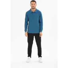 Shoppingdimoda Pamuk Karışımlı, Polo Yala, Düğmeli, Baklava Desenli Erkek Sweatshirt