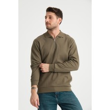 Shoppingdimoda  Pamuk, Polo Yaka, Fermuarlı Erkek Sweatshirt