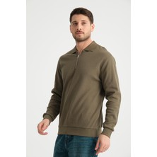 Shoppingdimoda  Pamuk, Polo Yaka, Fermuarlı Erkek Sweatshirt