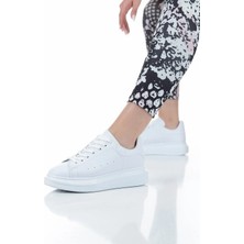 KAFKASLAR AYAKKABI Ortopedik Bayan Düz Beyaz Kalın Taban Sneakers Spor Ayakkabı