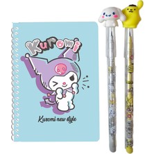 Kuromi Not Defteri + Cinnamoroll Figürlü Kalem + Pompompurin Figürlü Kalem, Kromi, Sinamorol, Cinamorol (3 Parça)