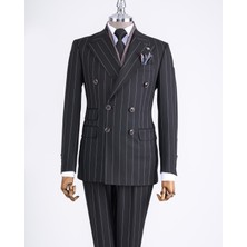 Italyan Stil Kruvaze Ceket Pantolon Takım Elbise Siyah T13300