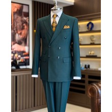 Italyan Stil Slim Fit Kruvaze Ceket Pantolon Takım Elbise Yeşil T13001