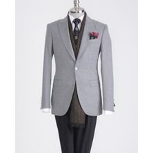 Italyan Stil Slim Fit Sivri Yaka Erkek Ceket Gri T13241