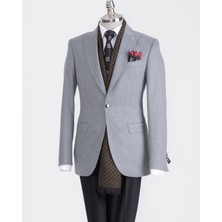 Italyan Stil Slim Fit Sivri Yaka Erkek Ceket Gri T13241