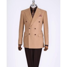 Italyan Stil Slim Fit Kadife Erkek Tek Ceket Camel T13183