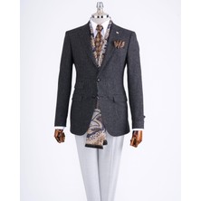 Italyan Stil Slim Fit Mono Yaka Erkek Tek Ceket Antrasit T13346
