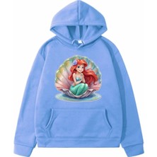 Kids Face Özel Tasarım Kapüşonlu Istiridye De Denizkızı Baskılı Kışlık Kız Çocuk Şık Sweatshırt