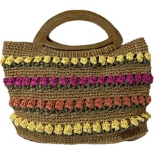 El Örgüsü Kağıt Ip Çanta (Kese Kağıdı Rengi- Pembe-Sarı-Turuncu)