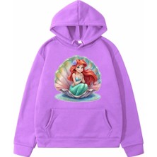 Kids Face Özel Tasarım Kapüşonlu Istiridye De Denizkızı Baskılı Kışlık Kız Çocuk Şık Sweatshırt