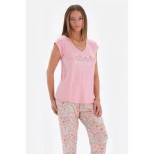 Eros 33510 Pamuklu Kısa Kollu V Yaka Kadın Pijama Takımı Pembe