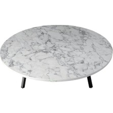 Dzgn Home Katlanabilir Metal Ayaklı Ahşap Yer Sofrası Beyaz Mermer 100x100 cm Modern Tasarım