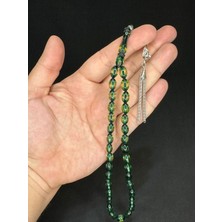 Anemore Collection Toz Kehribar Tesbih Yeşil/şeffaf Renkli Beyzi Kesim 10MMX7MM T-605