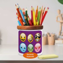 Asilmeydan Renkli Yüz İfadeleri Emoji Ahşaplı Seramik Kalemlik - 21-635