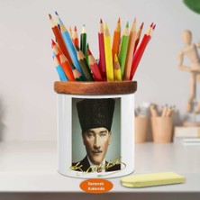 Asilmeydan Kalpaklı Mustafa Kemal Atatürk Ahşap Seramik Kalemlik-a26598