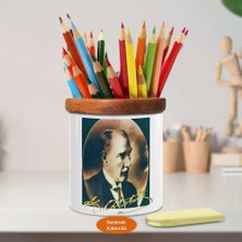 Asilmeydan Mustafa Kemal Atatürk Portre Ahşap Seramik Kalemlik - s143