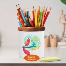 Asilmeydan Şarkı Söyleyen Pembe Kuş Ahşaplı Seramik Kalemlik -2148056877