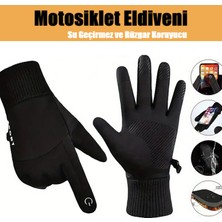 Breen Motosiklet Eldiveni- Avuç içi Kaymaz Silikon, Su Geçirmez ve Rüzgar Koruyucu, Çıtçıtlı