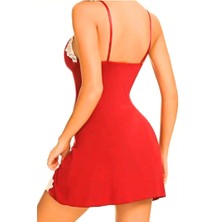 BscitirStore fiyonklu Dantelli Yırtmaçlı Kırmızı Gecelik BS9247