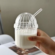 Snow Home 1 Adet Cam Oval Kapaklı Isıya Dayanıklı Pinterest Bardak | Kahve ve Sunum Bardağı| 430 ml