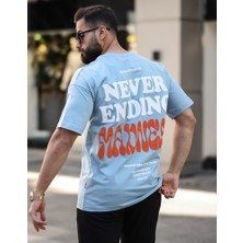 Premium Oversize Outside Sırt Baskılı T-Shirt Açık Mavi