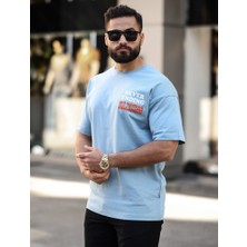 Premium Oversize Outside Sırt Baskılı T-Shirt Açık Mavi