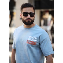 Premium Oversize Outside Sırt Baskılı T-Shirt Açık Mavi