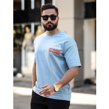 Premium Oversize Outside Sırt Baskılı T-Shirt Açık Mavi