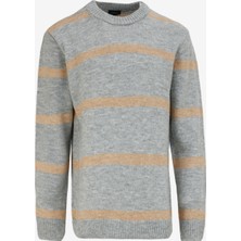 Fabrika Bisiklet Yaka Basic Çizgili Gri Melanj Erkek Kazak F4WM-KZK 2733