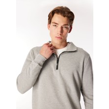 Jeep Dik Yaka Düz Gri Melanj Erkek Sweatshırt C4WM-SWT4256