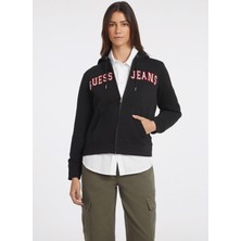 Guess Jeans Fermuarlı Yaka Desenli Siyah Kadın Sweatshırt Gj Zıp Hood Reg Gues - Organıc Co/p