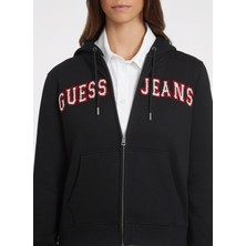 Guess Jeans Fermuarlı Yaka Desenli Siyah Kadın Sweatshırt Gj Zıp Hood Reg Gues - Organıc Co/p