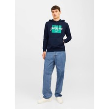 Jack & Jones Kapüşon Yaka Lacivert Erkek Sweatshırt Jjtıley Sweat Hood Ln5