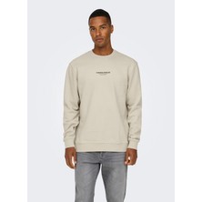 Only & Sons Düz Yaka Ekru Erkek Sweatshırt Onscurated Reg Crew Neck Sweat