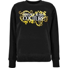 Versace Jeans Couture Yuvarlak Yaka Siyah Kadın Standart Baskılı Sweatshirt 77HAIE05