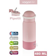 Vagonlife 480 ml Çocuk Pipetli Paslanmaz Çelik Termos/su MATARASI-FFVGN1006-480ML