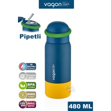 Vagonlife 480 ml Çocuk Pipetli Paslanmaz Çelik Termos/su MATARASI-FFVGN1006-480ML