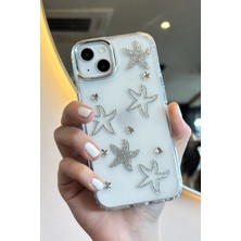 Paladyum Case iPhone 13 Uyumlu Taşlı Deniz Yıldızı Desenli Şeffaf Kılıf