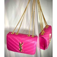 Ysl Pembe Zincirli El ve Omuz Çantası