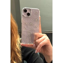 Paladyum Case iPhone 15 Uyumlu Taşlı Çift Kedi Desenli Şeffaf Kılıf