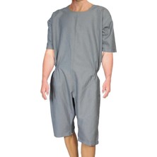 Brediawro Özel Tasarım Kısa Kol Gri Renk & Demans Hasta Tulumu & Hasta Bakım Tulumu - Large Beden